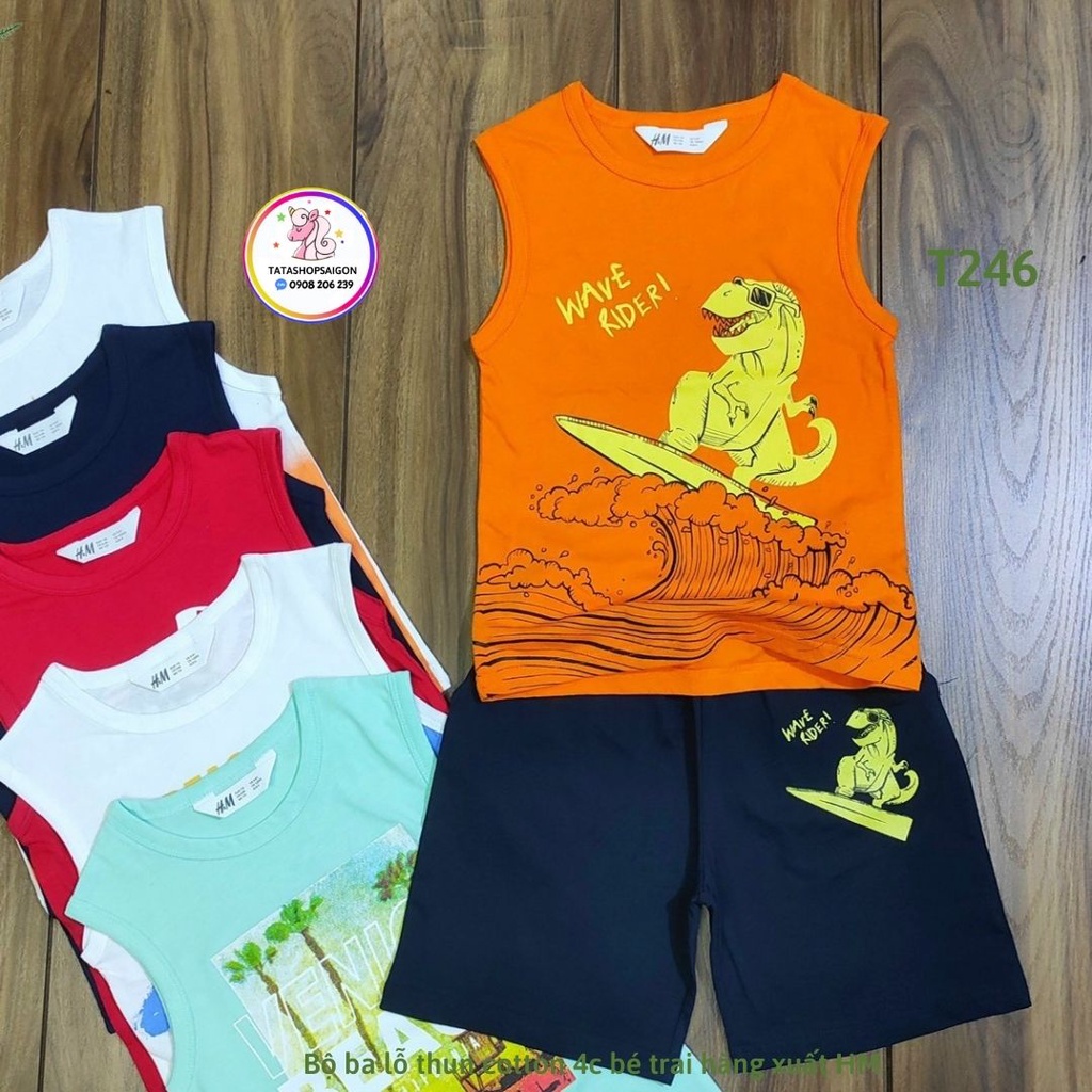 Bộ ba lỗ bé trai size đại thun cotton 4 chiều mềm mát hàng xuất 16 đến 28kg T246