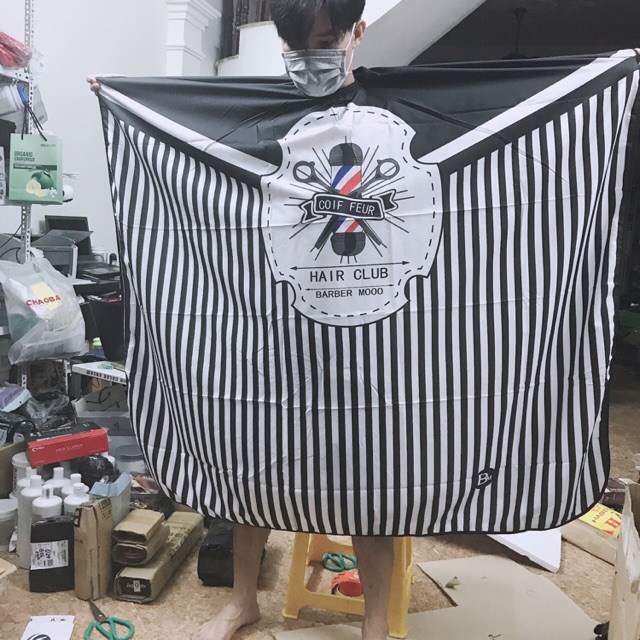Áo choàng cắt tóc nam barber barbershop sọc nam cao cấp