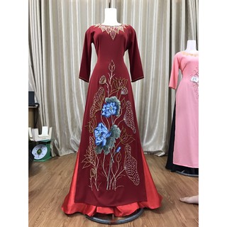 ÁO DÀI ĐÍNH KẾT HOA SEN DẢI TÀ