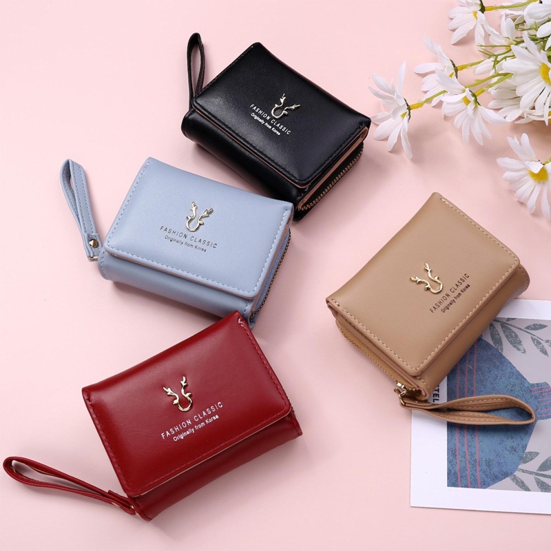 Youyo Ví Ngắn Bằng Da PU Đựng Thẻ Tín Dụng Và Tiền Xu Gấp Ba Phong Cách Retro Cho Nữ