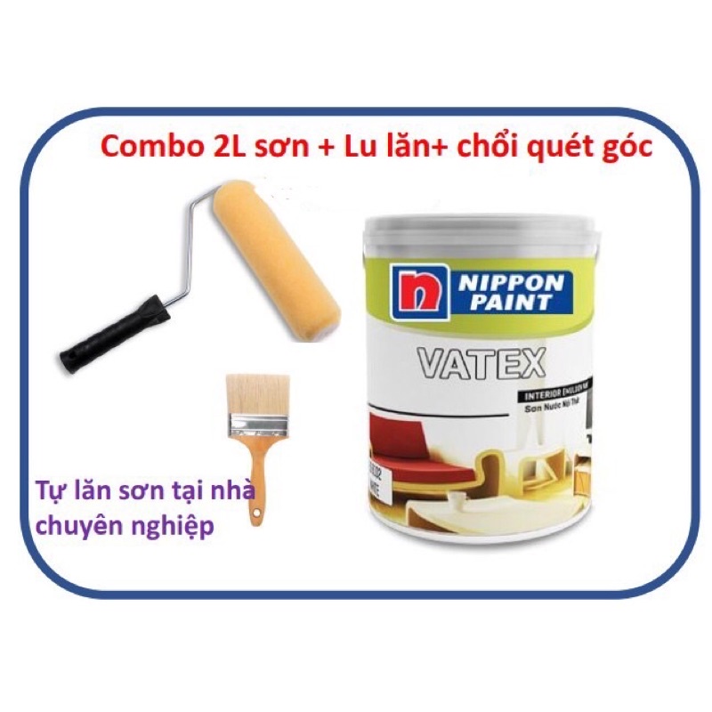 (VZ) Combo tự sơn nhà gồm 2 kg sơn TẶNG lu lăn sơn+ chổi quét góc. sơn mầu trắng nội thất, sơn chính hãng Nippon.