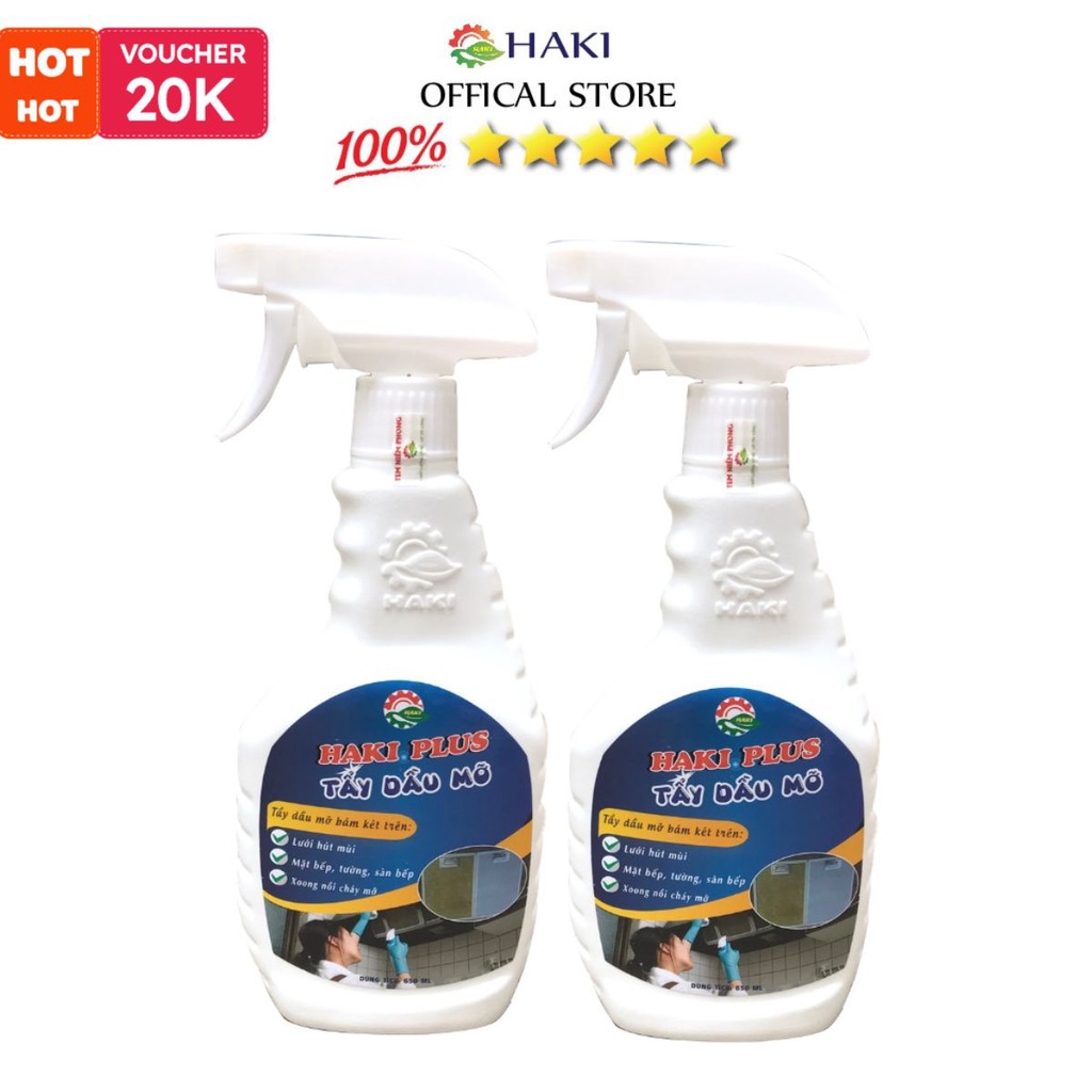 Combo 2 chai tẩy dầu mỡ Haki sạch lưới hút mùi và dầu mỡ bám két lâu ngày trên xoong chảo