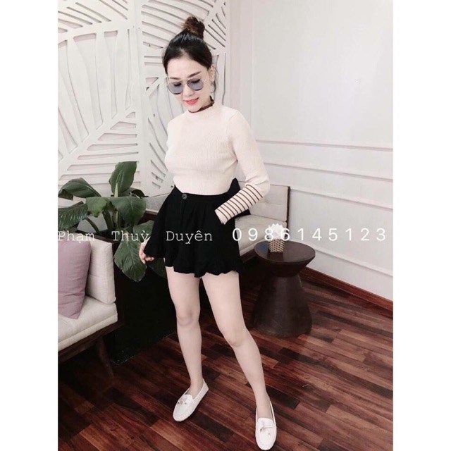 Áo len tay kẻ phối viền cổ ( ảnh thật)