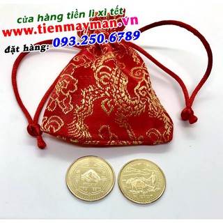 Xu con trâu Nepal tặng kèm túi gấm, làm tặng tiền lì xì độc lạ cho bạn bè và người thân nhân dịp năm mới 2021 Tân Sửu