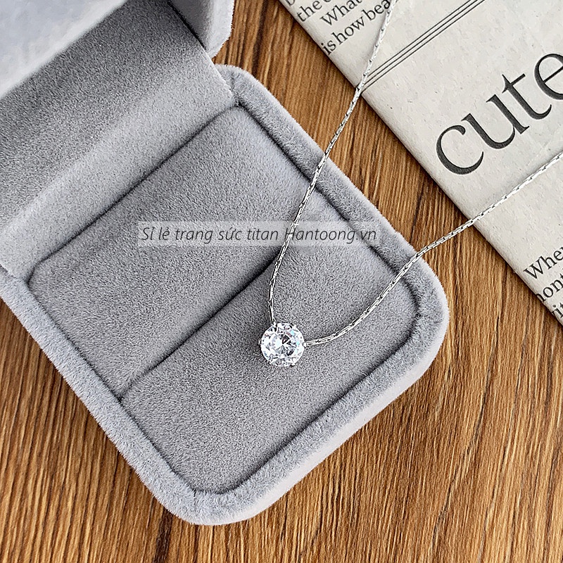 Vòng Cổ Nữ Mạ Bạc Bằng Chất Liệu Titan Không Gỉ Đính Đá Đơn Giản Phong Cách Ins Hàn Quốc