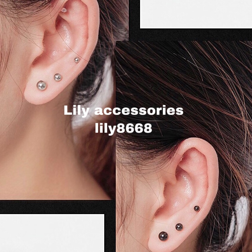 Marbles Earring khuyên tai titan bi tròn không gỉ không đen không dị ứng nam nữ unisex (nút xỏ)