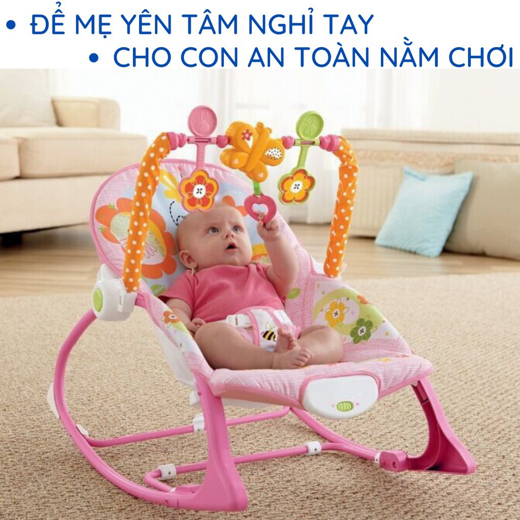 Ghế rung cho bé HuBaby chính hãng 2 chế độ nằm và ngồi bập bênh phát nhạc bé tự ngủ khung hợp kim