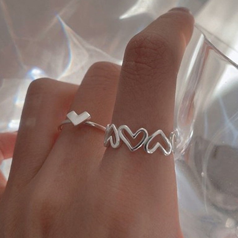Bộ hai nhẫn đeo tay hình trái tim phong cách Hàn Quốc thời trang cho nữ