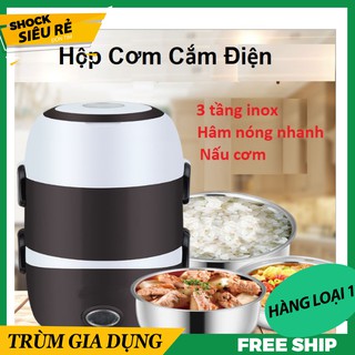 [HÀNG LOẠI 1] Hộp Cơm Hâm Nóng 3 Tầng Cắm Điện Inox - Ủ Cơm Tự Động