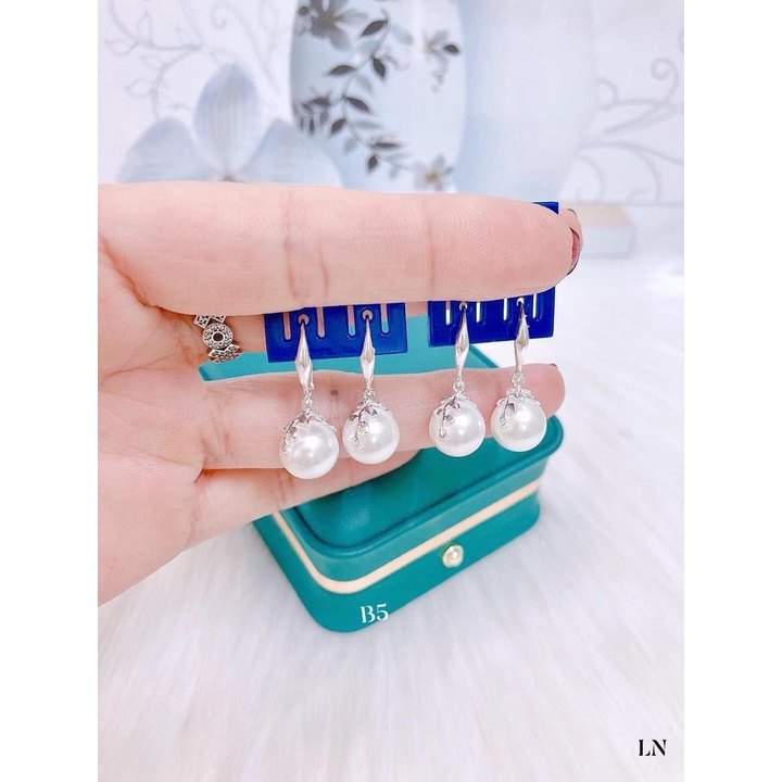 Bông tai bạc nữ dạng móc câu gắn đá treo hạt châu xinh xắn - Kho sỉ bạc Nhất Linh