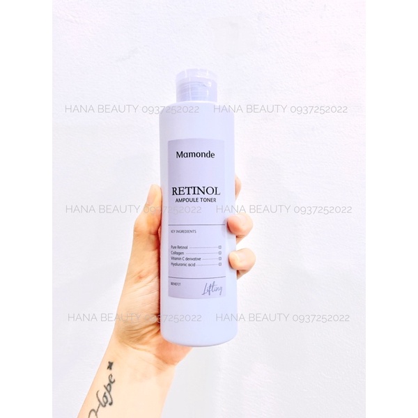 Toner - Nước hoa hồng 𝐌𝐀𝐌𝐎𝐍𝐃𝐄 𝐑𝐄𝐓𝐈𝐍𝐎𝐋 𝐀𝐌𝐏𝐎𝐔𝐋𝐄 𝐓𝐎𝐍𝐄𝐑  250ml