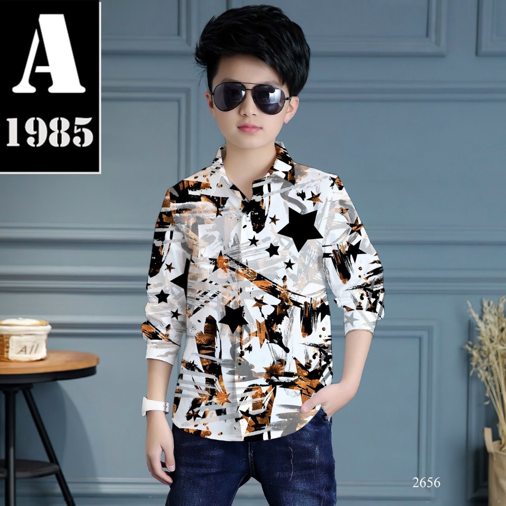 ÁO SƠ MI BÉ TRAI VẢI LỤA MỀM MÁT, CỰC DỄ THƯƠNG, IN 3D HÌNH SAO SĂC NÉT, BỀN MÀU,TỪ 15-42KG