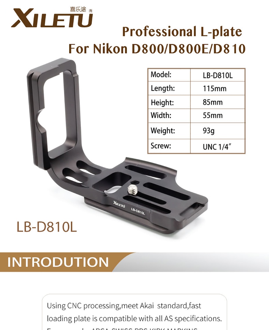 in stockXILETU LB-D810L L Type Professional Bracket Tripod Quick Release Plate Head Base Handle Grip for Nikon D800 D800E D810 Camera