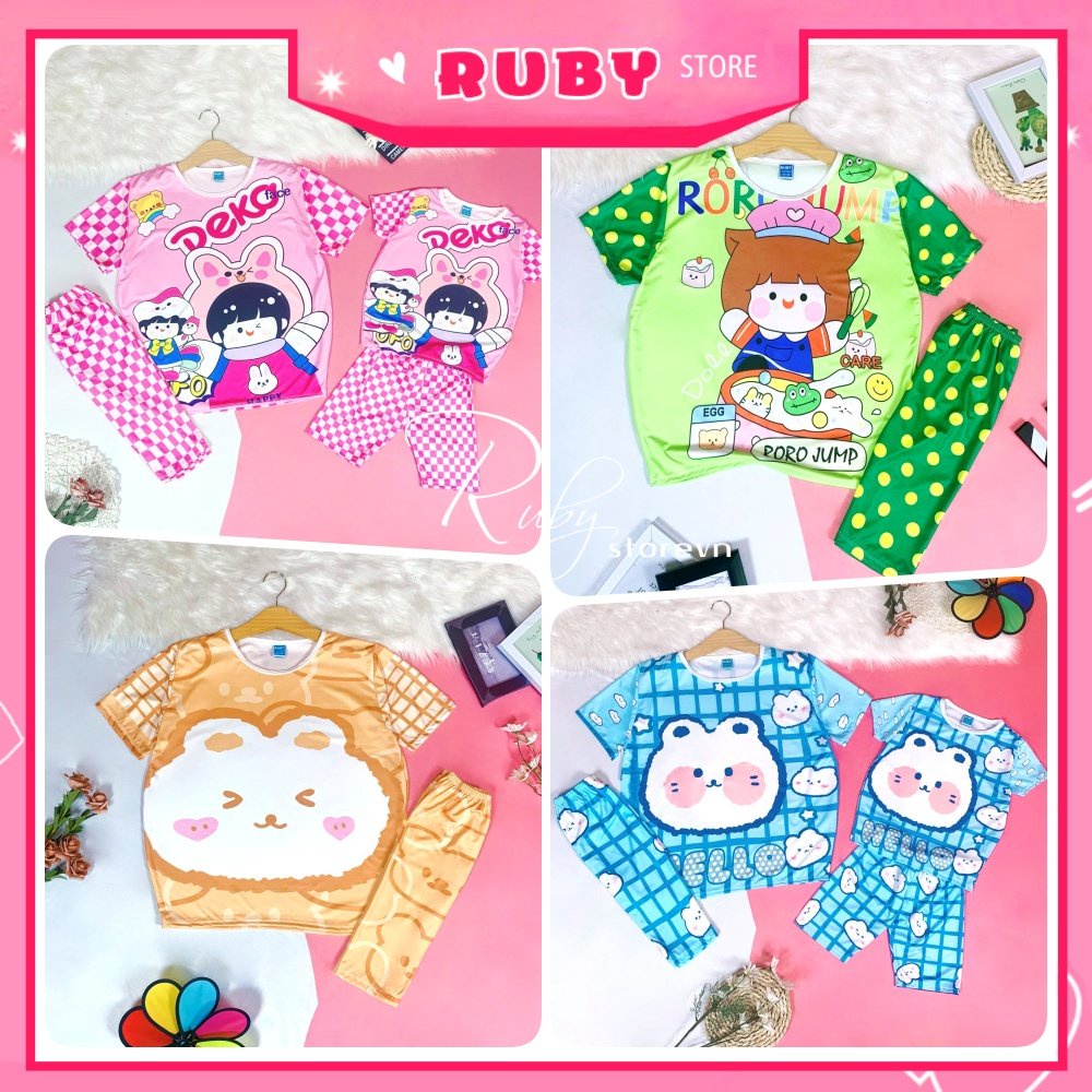 Đồ bộ thun QUẦN LỬNG mẹ và bé size đến 70kg chất thun mềm mát in hình gấu hoạt hình chibi dễ thương DBRBL FULL SIZE