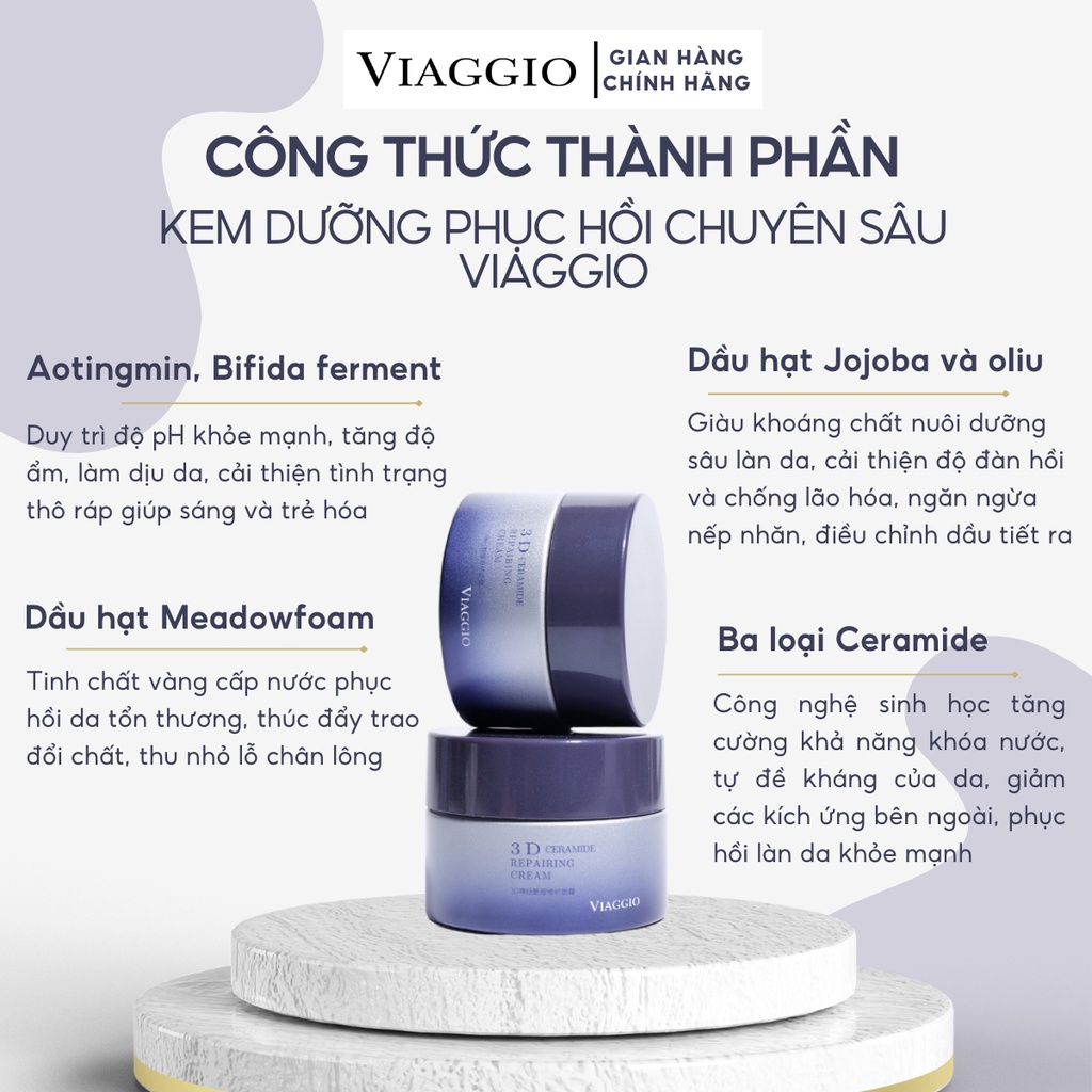 Combo Sữa Rửa Mặt Và Kem Phục Hồi Ceramide VIAGGIO 100gr