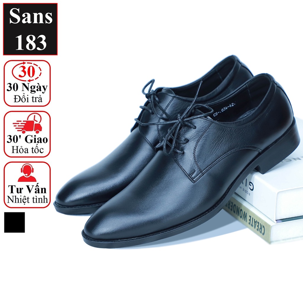 Giày tây nam cao cấp Sans183 derby giầy da bò đế trơn bóng buộc dây âu văn phòng classic mặc vest chú rể đám cưới