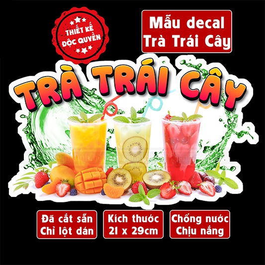 Poster decal TRÀ TRÁI CÂY trang trí quán nước, dán tường, tủ kính, chống nước- A4 cắt sẵn chỉ cần lột dán