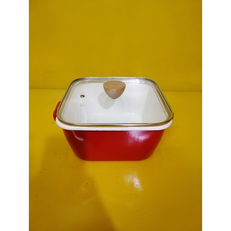 Nồi men hình vuông nội địa Nhật, size 21cm, cao 10cm (mã 734), Dùng được bếp từ