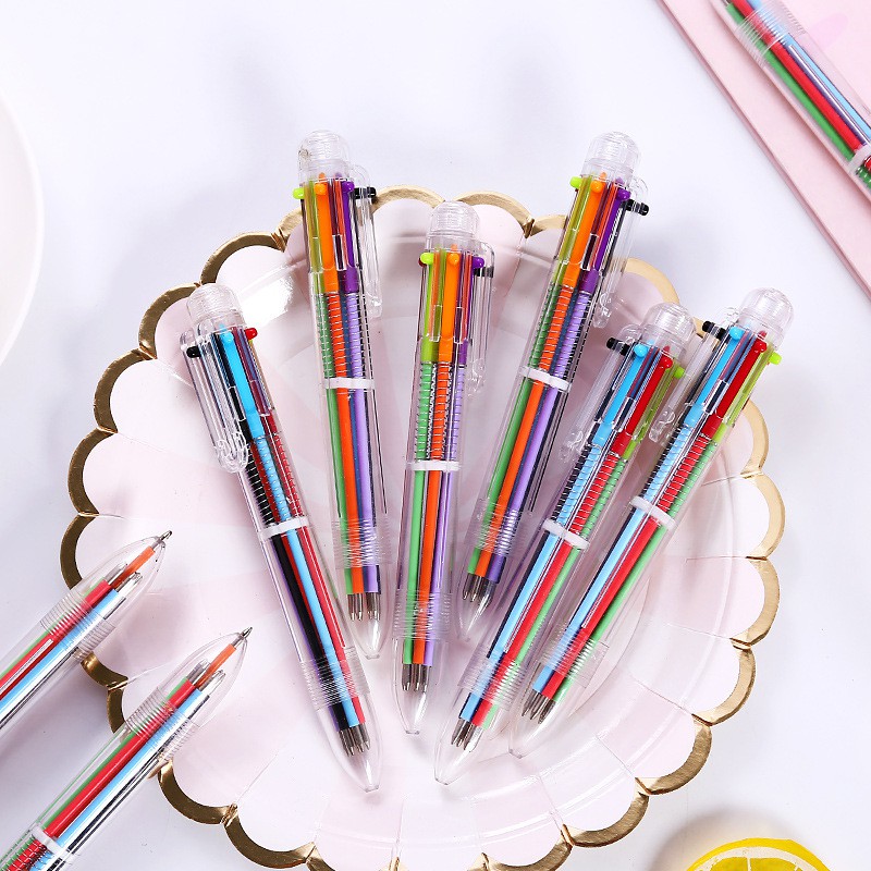 Bút bi bấm 6 ngòi vỏ trong suốt Pison - SP0314 - 1 cái