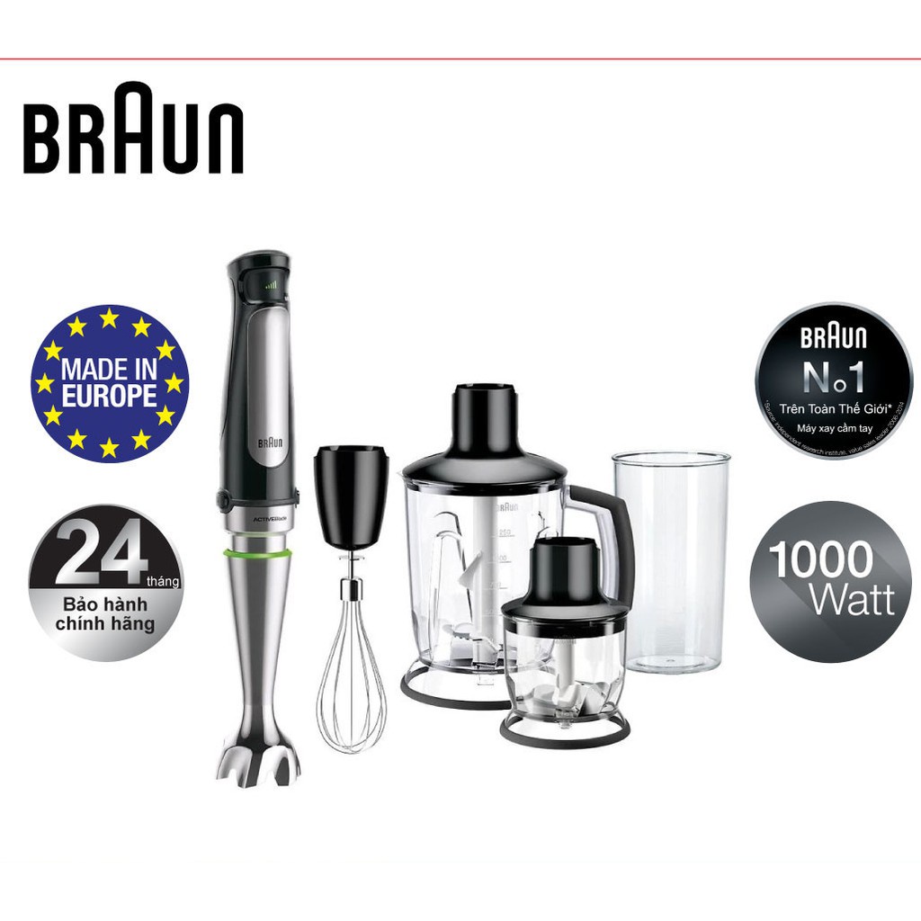 Máy xay cầm tay Braun MQ7045X MultiQuick 7 - Đen/Thép không gỉ, Dung lượng cốc xay 1.25L