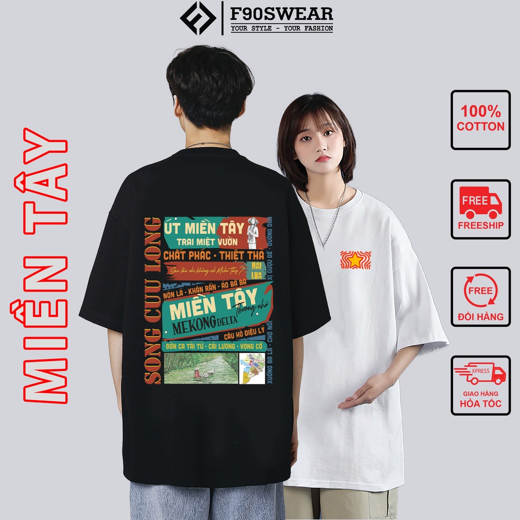 Áo thun nam nữ - Áo phông nam nữ tay lỡ form rộng 100%COTTON thoáng mát in Miền Tây