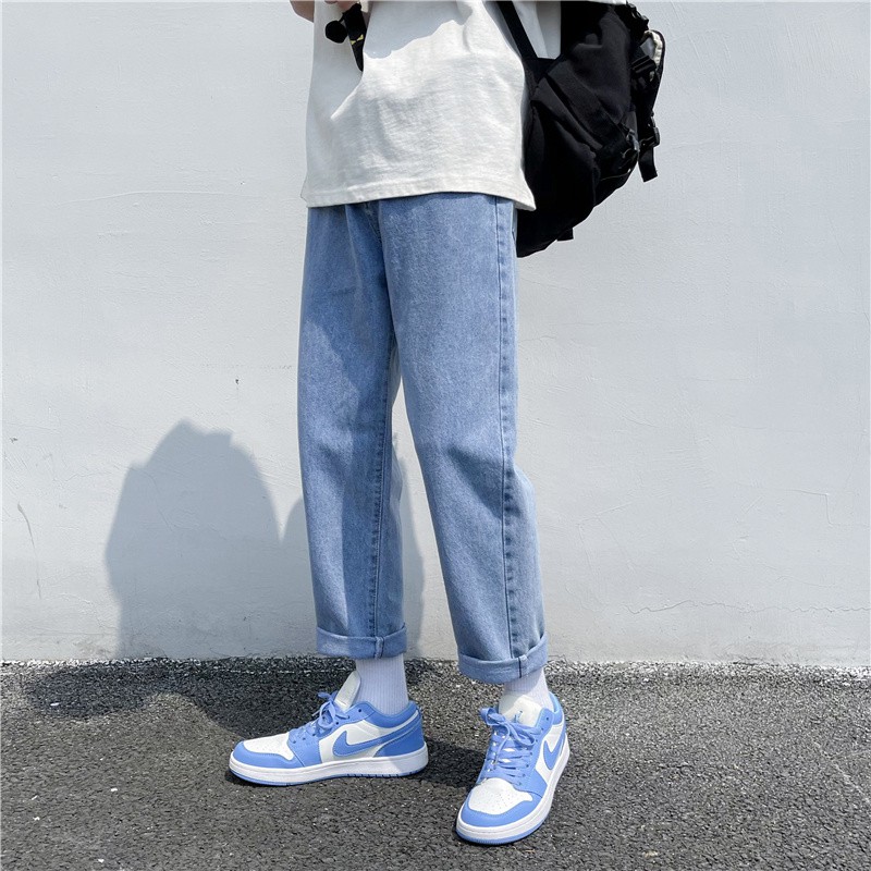 Quần jean baggy xanh nam, nữ ống rộng, dáng suông, không phai màu-A05