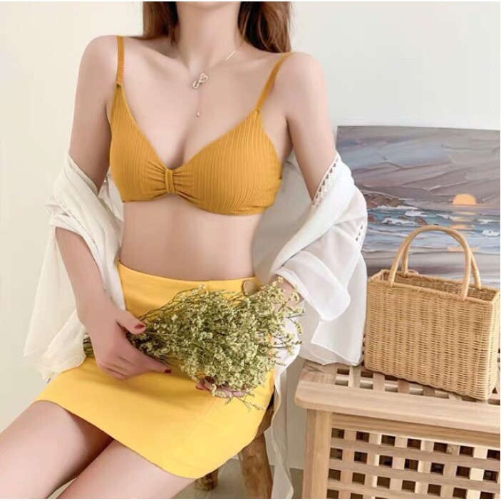 Áo ngực vải bralette thắt nơ cao cấp Áo lót nữ không gọng mút mỏng FSHOPP5