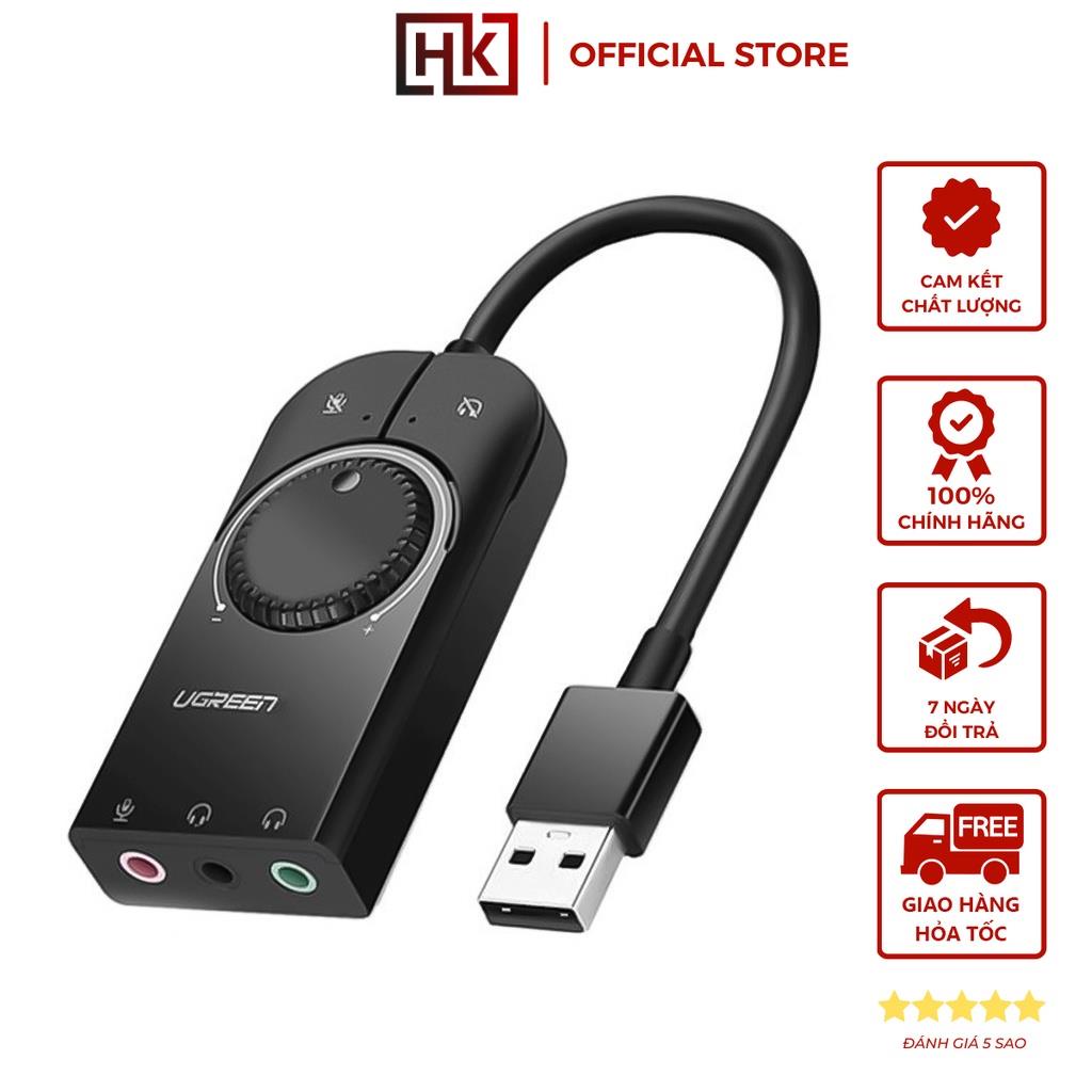 [Mã ELHACE giảm 4% đơn 300K] Bộ chuyển đổi âm thanh từ USB sang 3 cổng 3.5mm UGREEN CM129, Chip SSS1629 DAC 48KHz/16bit