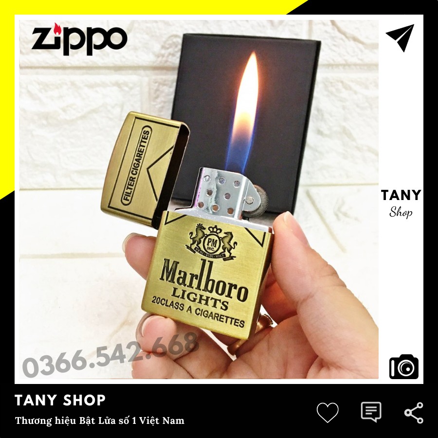 Vỏ Bật Lửa Zippo Khắc Logo Marlboro đồng khối, chắn gió tốt - Hột quet độc lạ TANY SHOP ZPR03