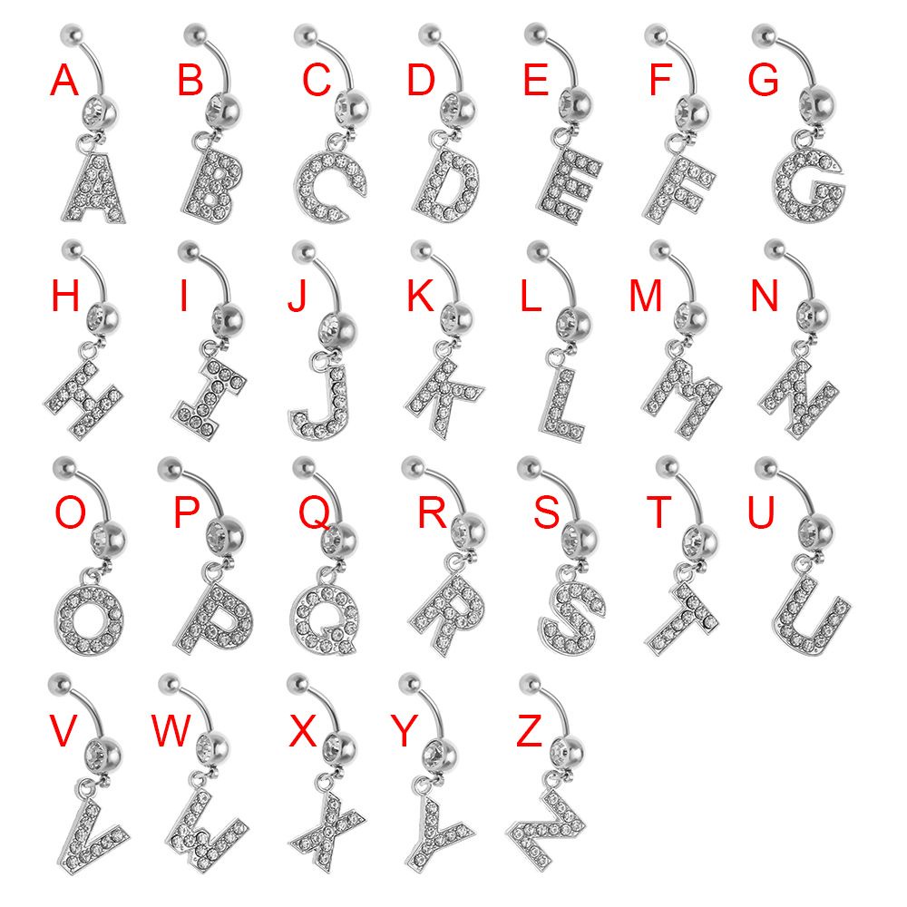 Khuyên rốn bằng thép không gỉ hình 26 kí tự chữ cái thời trang tùy chọn