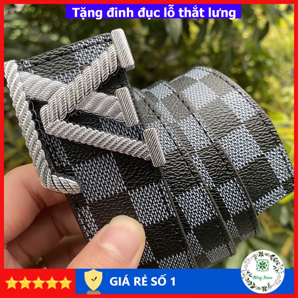 Thắt lưng nam LV dây lưng lv nam cao cấp mặt kim loại nguyên khối trẻ trung sành điệu dây may viền chắc chắn DLLV005T