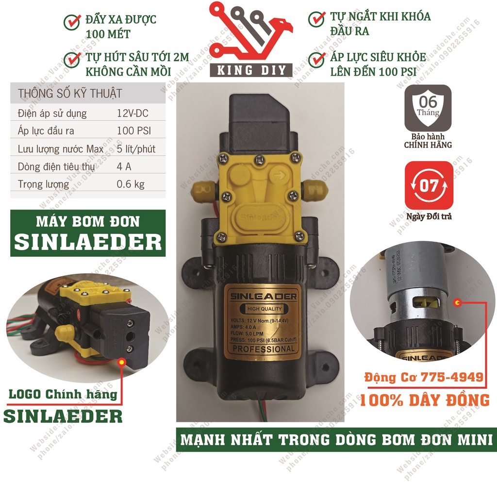 Máy bơm nước tăng áp mini 12V Sinleader động cơ 775  [100% CHÍNH HÃNG SINLEADER]