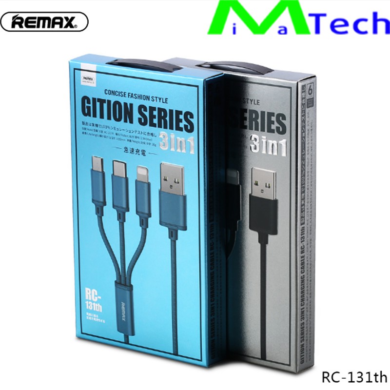 Dây Cáp sạc nhanh REMAX USB 3 đầu tốc độ 2.8 A chuẩn iphone micro type C