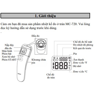 Nhiệt kế hồng ngoại Omron MC-720, Sản phẩm bảo hành chính hãng 2 năm, Thương hiệu Nhật Bản