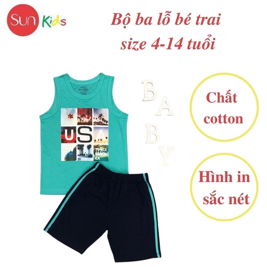 Đồ bộ bé trai, bộ ba lỗ cho bé chất thun cotton, nhiều màu, size 4-14 tuổi - SUNKIDS