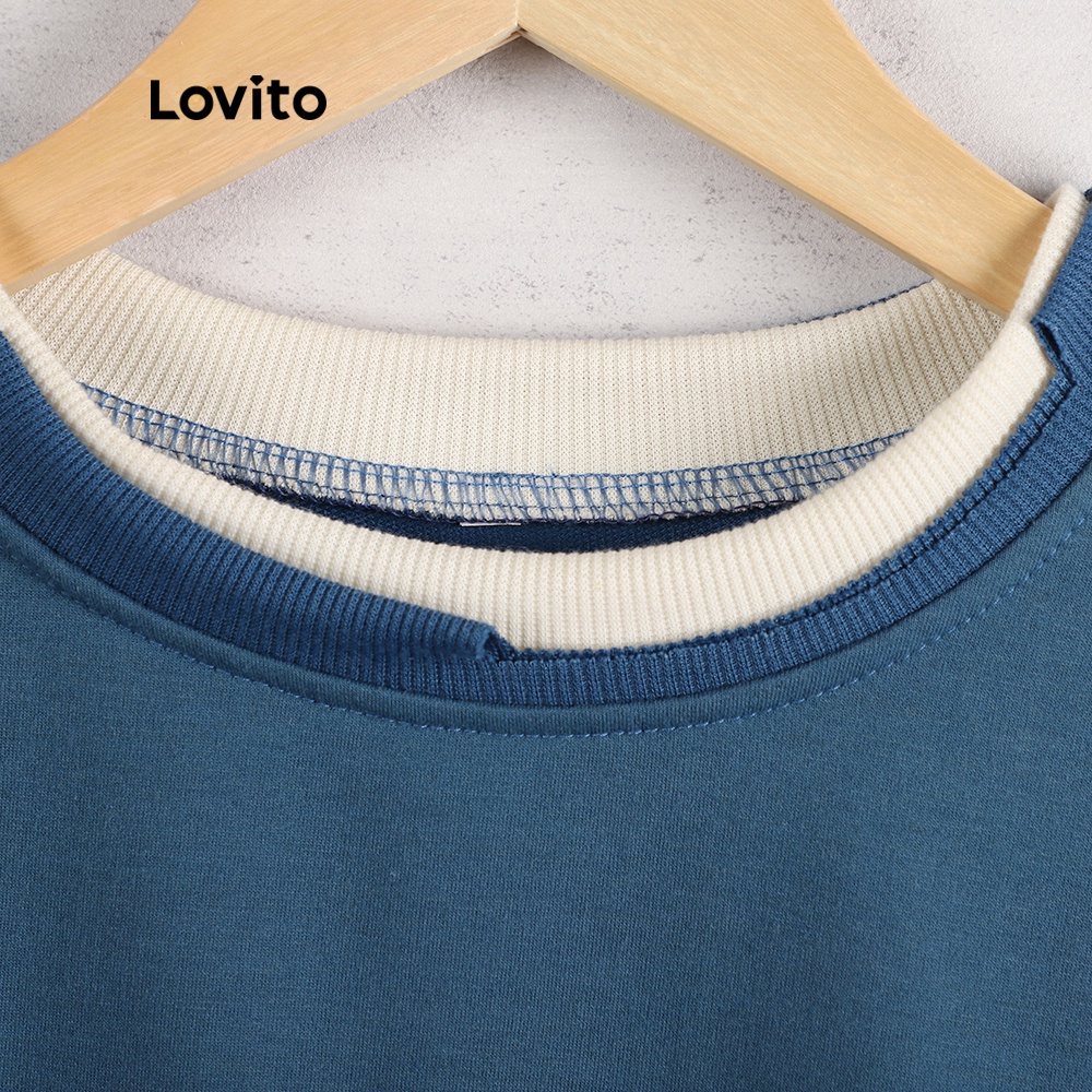Áo sweatshirt Lovito in chữ giản dị 2 trong 1 L07994 (xanh lam) | BigBuy360 - bigbuy360.vn
