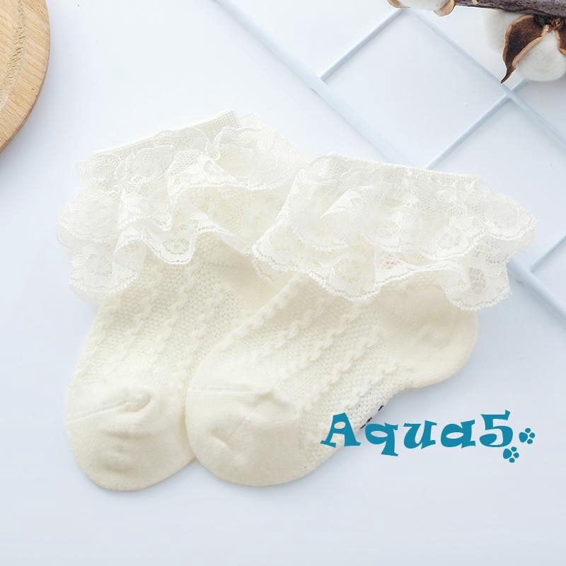 Đôi tất cotton màu trơn phối ren thoáng khí kiểu dáng thời trang cho bé gái