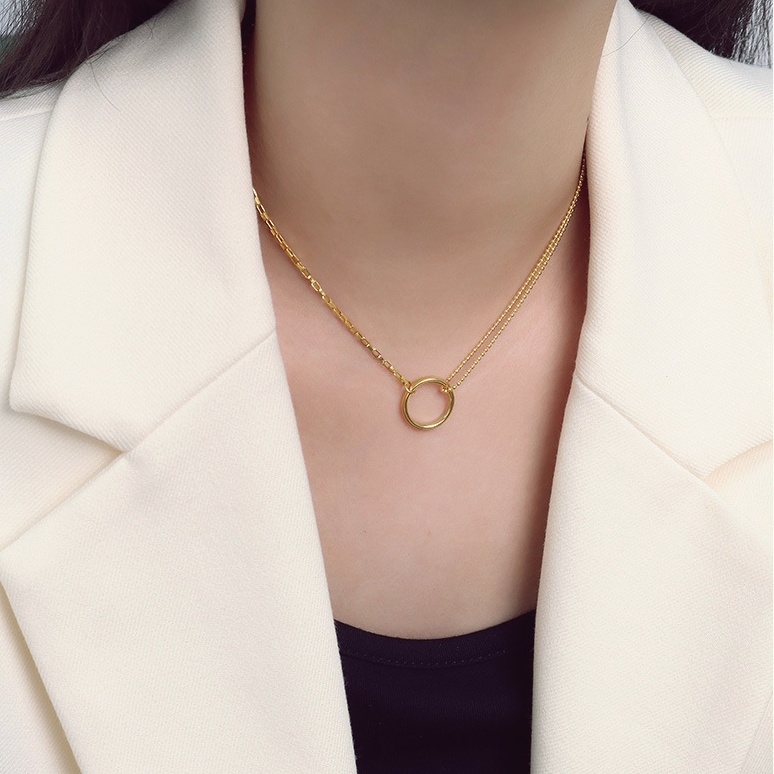 Dây chuyền titan nữ choker mặt tròn cá tính chất lượng không đen gỉ