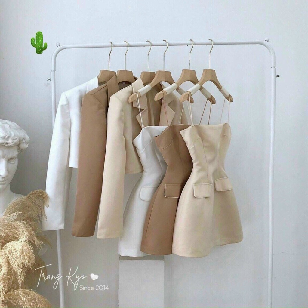 sét đầm 2 dây phối áo vest khoác ngoài