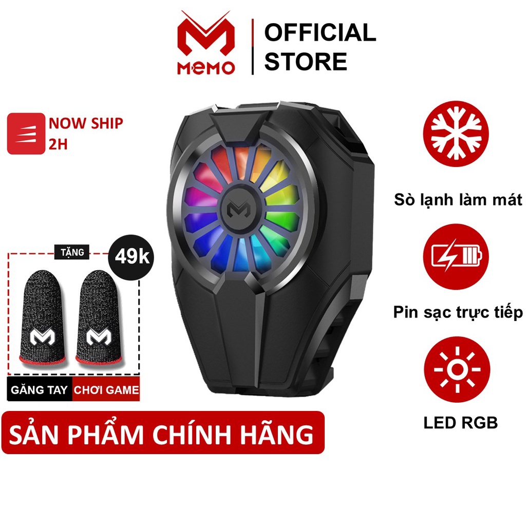 Quạt tản nhiệt điện thoại MEMO DL06 công nghệ Sò lạnh | Led RGB esport có 9 cánh chống ồn làm lạnh sâu bảo vệ Pin