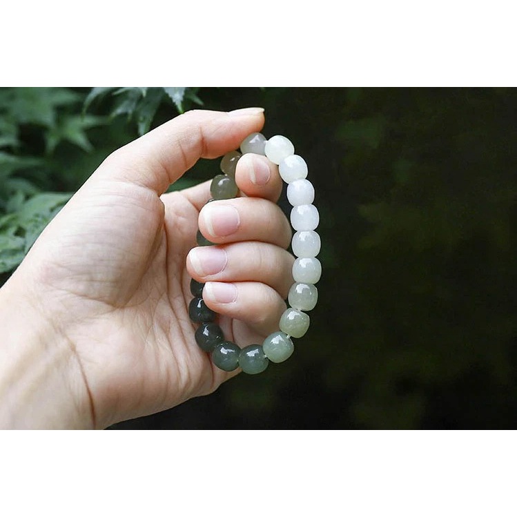 VT135 Vòng tay nữ hạt đá trắng mix xanh độc đáo size hạt 8-10mm