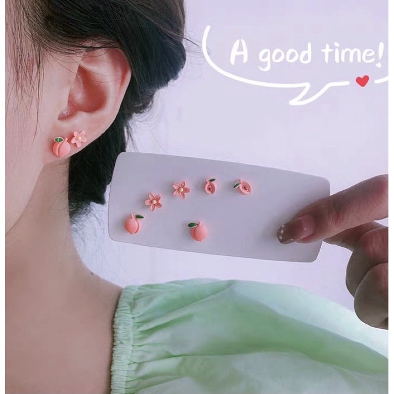 Set 3 đôi bông tai đào