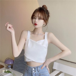 Áo croptop hai dây vạt chéo phối khóa siêu xinh