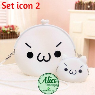 Set túi + ví silicon icon cảm xúc