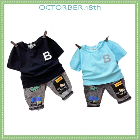 Set áo thun + quần jeans cho bé nam - 2 màu - Size 9-22kg