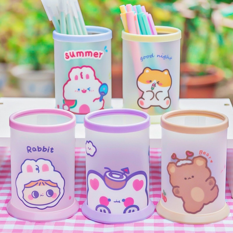 Ống cắm bút nhựa lắp ghép hoạ tiết cute