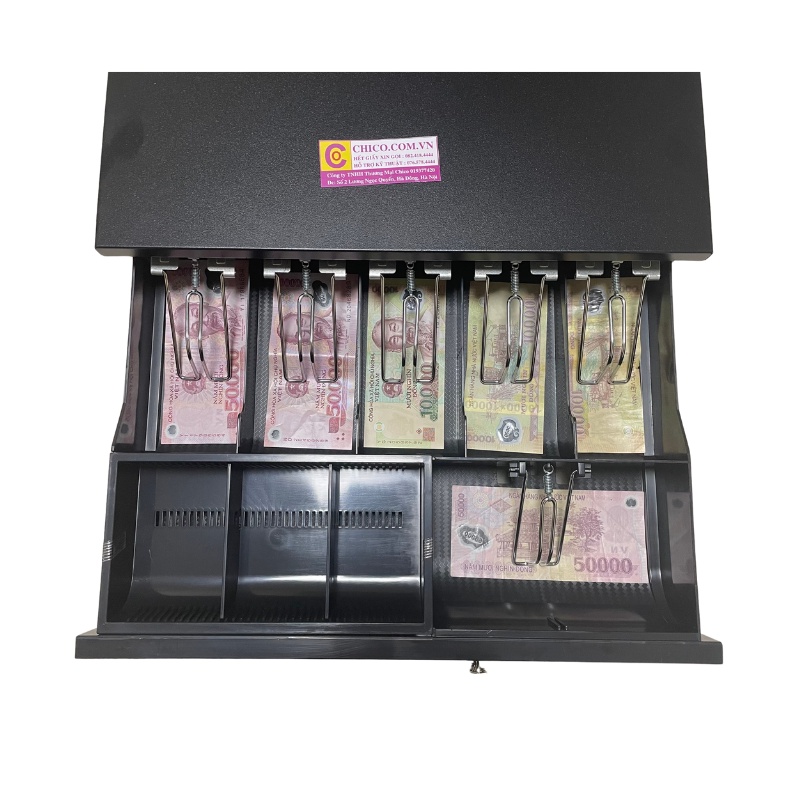 Két thu ngân két đựng tiền bán hàng nhiều ngăn Sakamo RT420 giá rẻ ngăn kéo thu ngân tốt nhất bảo hành 12 thán