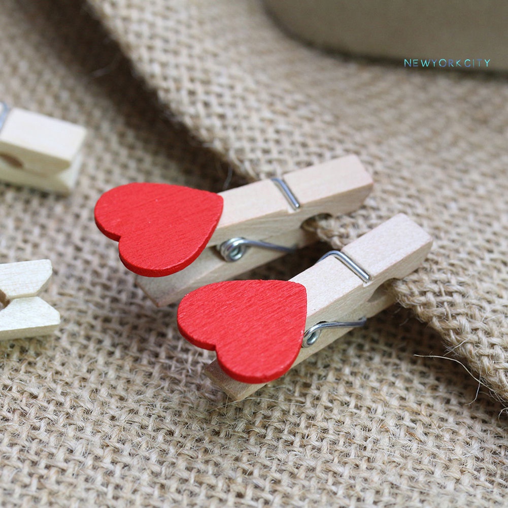 Set 10 Kẹp Gỗ Hình Trái Tim Mini Trang Trí Ảnh