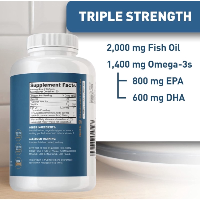 Viên hỗ trợ tim mạch, trí nhớ, khớp Dr. Tobias Omega 3 Fish Oil 60v USA