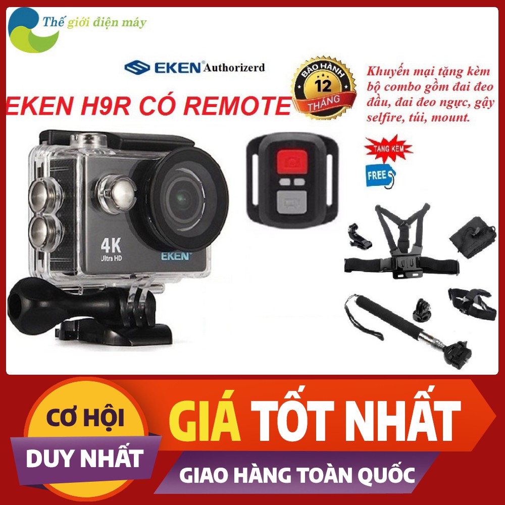 Camera hành trình 4K wifi Eken H9R Version mới 8.1 (có remote) tặng combo gậy selfire, đai đeo ngực, đai đ